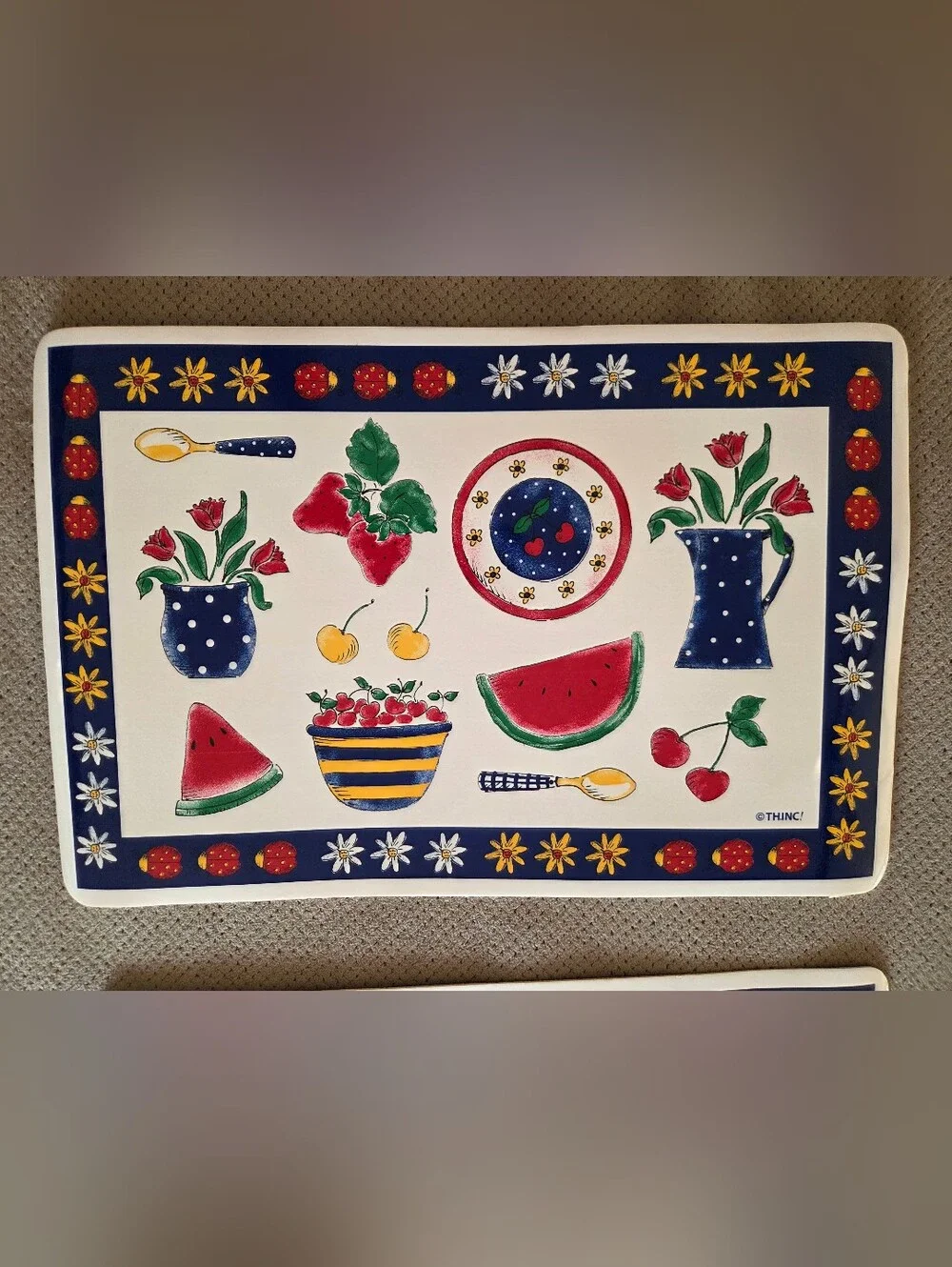 Vintage TH.INC Summer Blast Vinyl Cushion Placemats 4-Pack NIP Defects Retro 90s